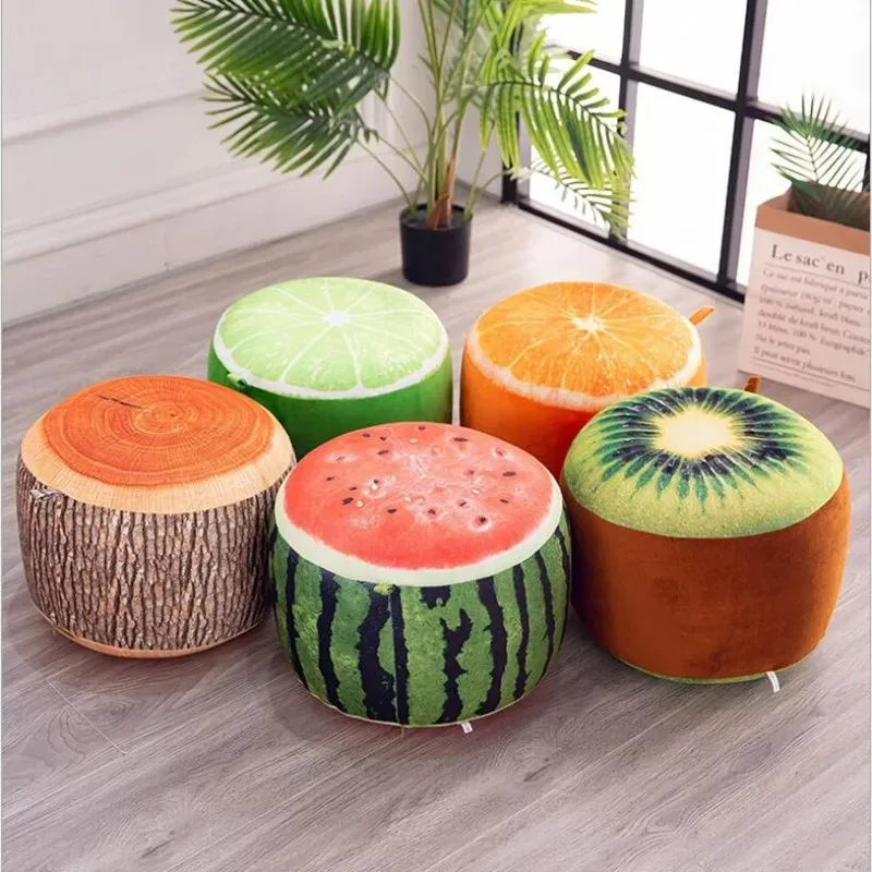 Promotional Inflatable Stool Thicken Cotton Cover Cartoon Plush 3D Fruit Home Decoration