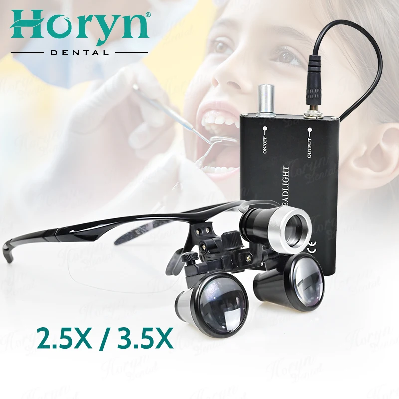 Dental 2.5X 3.5X Maginification Dental Binocular Loupes Surgical Dental Magnifying Lenses with 3W LED Spot Light Aluminum Box