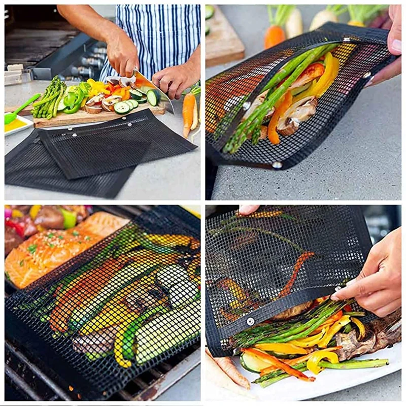 
Custom PTFE Coated Fiberglass Reusable Barbecue BBQ Mesh Cooking Grilling Bags Non Stick BBQ Mesh Grill Bag 