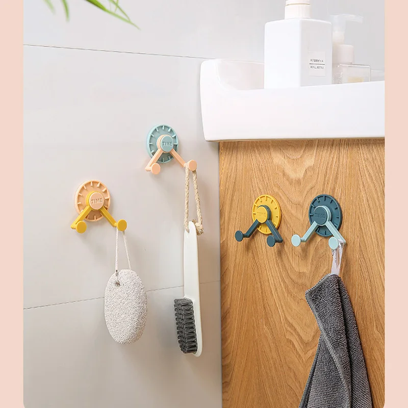 Creative clock hook rotatable kitchen multifunctional sticky punch-free storage rack