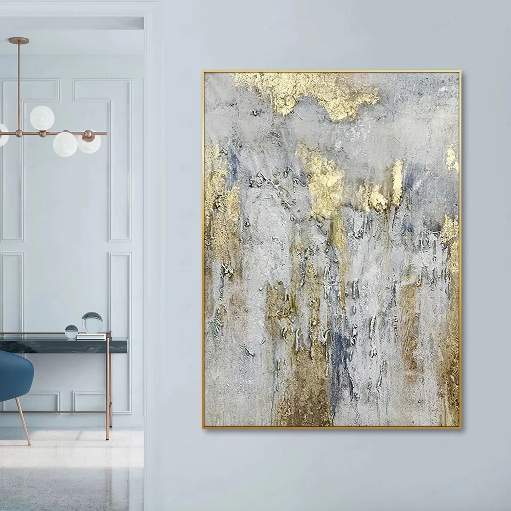 Texture Gold leaf Painting 100% Hand Painted Abstract Seascape Oil Painting on Canvas Wall Art for Living Room