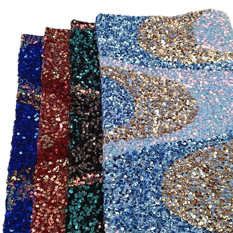 Wholesale Luxury 5mm Flannelette Two-color Sequin Embroidered Fabric Luggage Fashion Wedding Dress Sequin Fabric