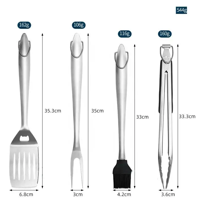 Custom Four-Piece BBQ Tool Set Metal Fork Shovel Clamp Sweep Sticks Outdoor Metal Barbecue Tools Hot Cross-Border Manufacturers