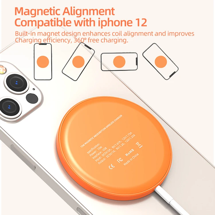  Factory direct magnetic suction quick charging 10W portable QI standard wireless charger can be
