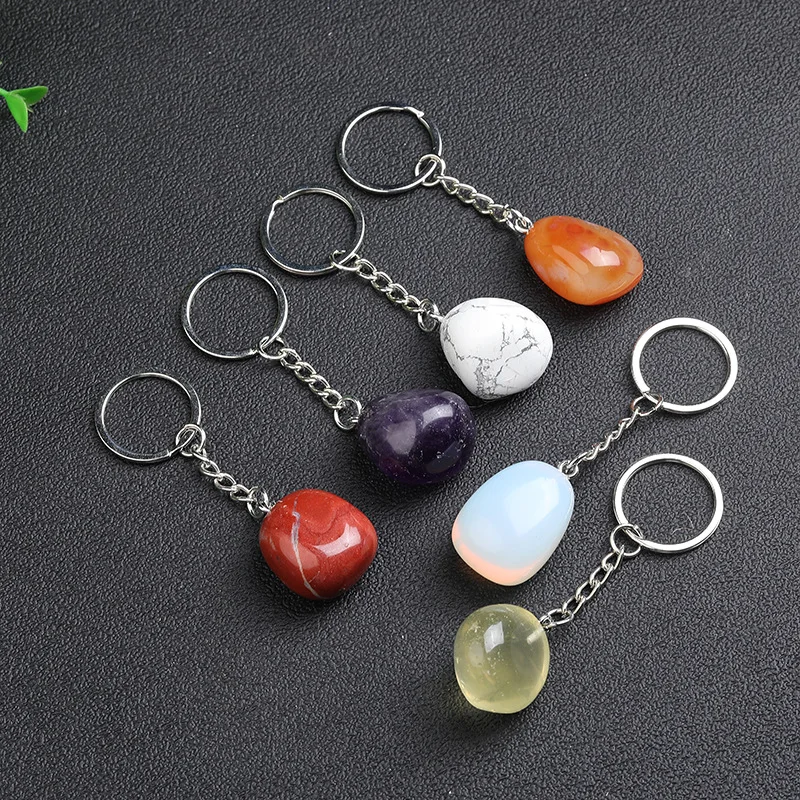 Natural Crystal Gemstone Keychain Reiki Healing Crystal Beads Polished Crystal Stones Keyring for Women Mom Mothers Day Gifts
