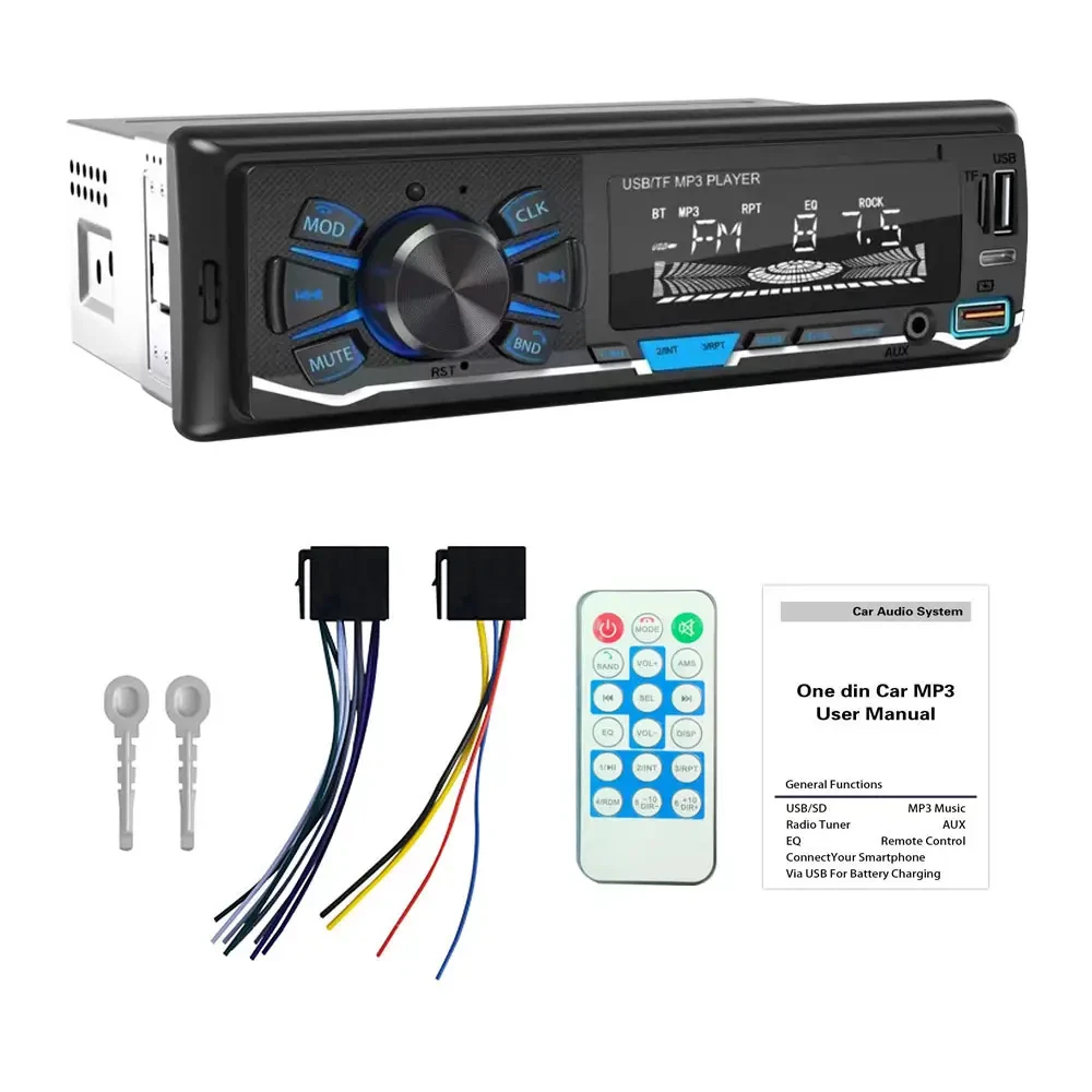 Universal AUX Car MP3 Player 1Din Smart Fm Radio For Car With TF Card USB Charging Support Voice Assistant APP Remote Control