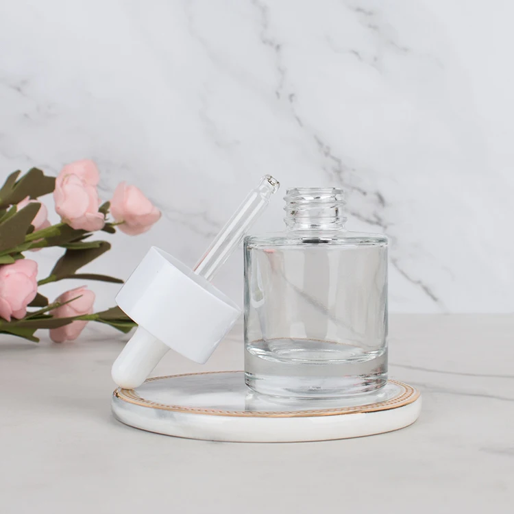 Round cylinder white 30ml  essential oil vial glass bottle thick bottomed glass bottle with dropper