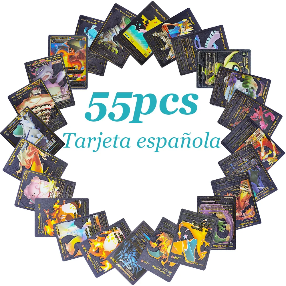 55 Tarjetas/caja Espanol  Negro Gx Vmax Tcg Estuche Comercio Doradas De Poke mon