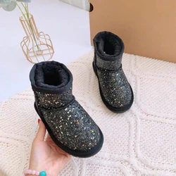 Оптовая продажа; Мягкие теплые сапоги из искусственного меха для девочек; Зимние женские сапоги с блестящими блестками