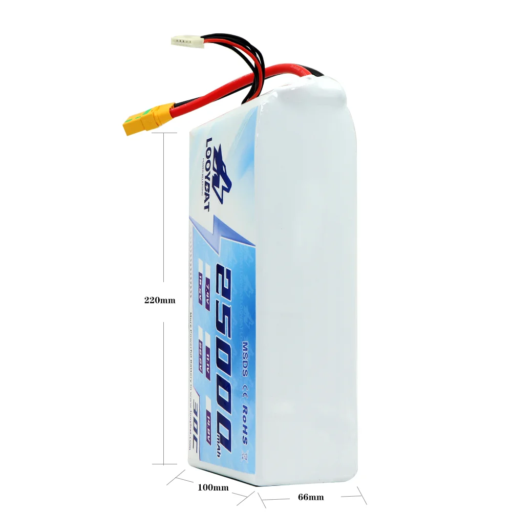 LOOYBAT Lithium Ion Battery Manufacturer 25000mAh 4S 6S 14.8v 22.2v 15C 30C Peak Discharge Batteries For Fixed-wind UAV Drone