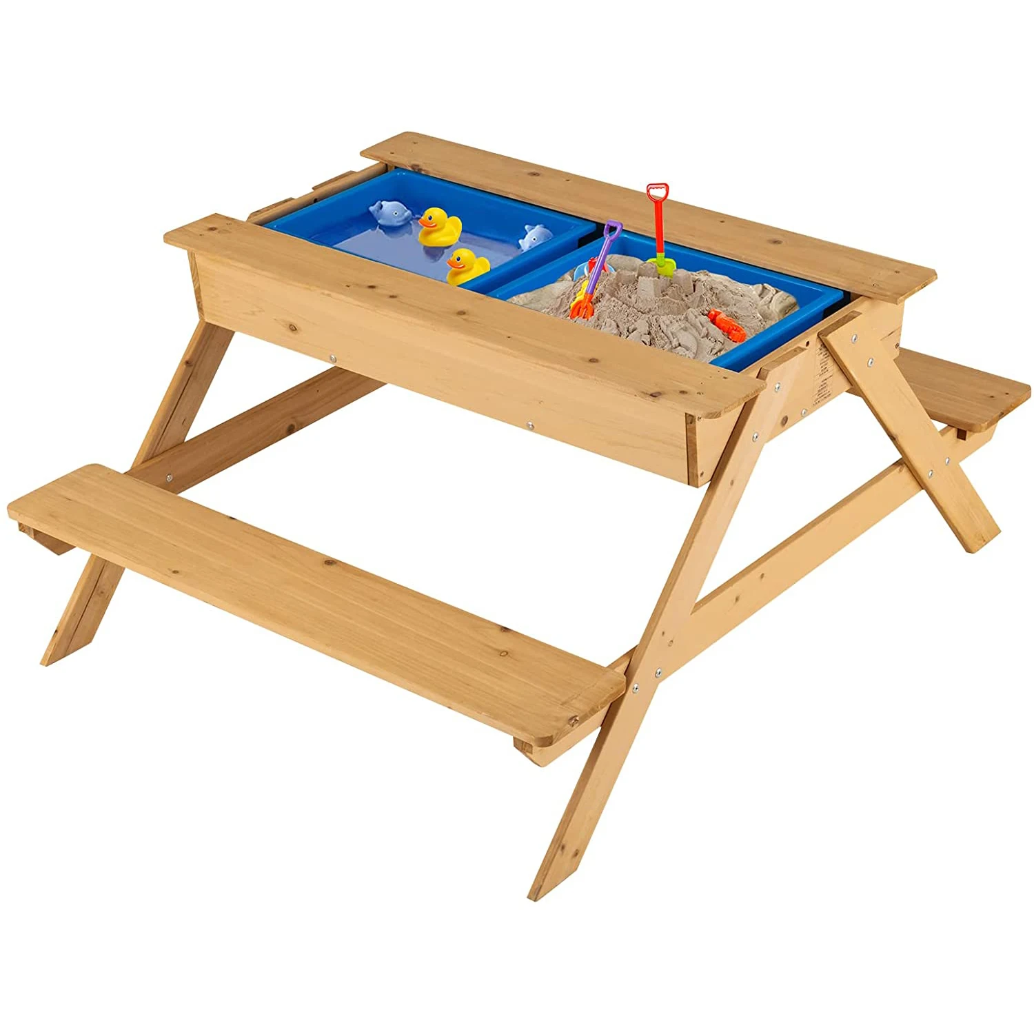 Kids Picnic Table  Outdoor Patio Dining Table  Wood  Activity Play Table  with Sand and Water Storage Box