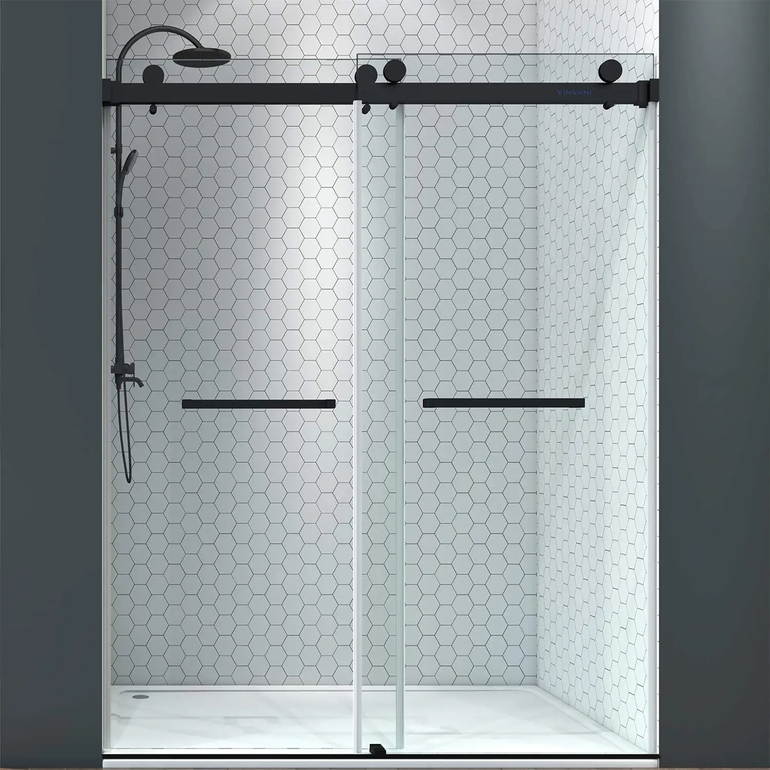 America style double sliding door frameless shower bathroom