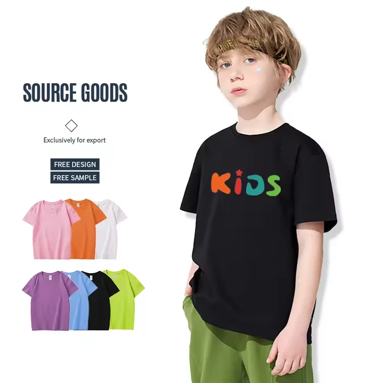 Soft skin-friendly fabric crew neck t shirts for kids pure 100% cotton children short sleeve t shirts