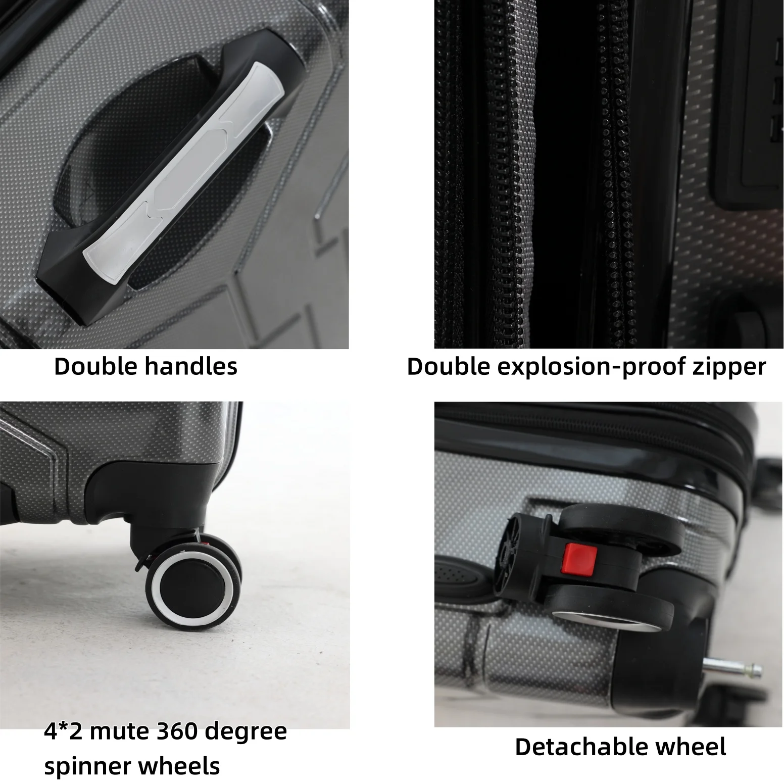 Luggage Factory Lightweight 3-Piece Travel Set with Detachable Wheels and Double Handles