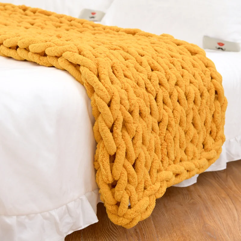Wholesale Custom Color Super Cozy Chenille Cotton Chunky Knit Blanket For Couch Sofa Bed