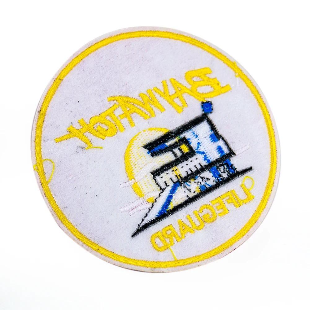 High quality Round baywatch lifeguard letter applique Embroidery patches badges iron on patch laser cut patches custom embroider