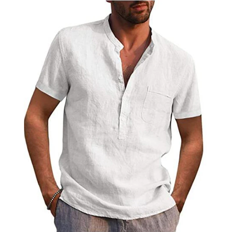 
New Shirts Custom Logo Boys Young Man Business Casual Linen Summer Shirts Custom Logo Shirts for Men Casual T-shirts Men 