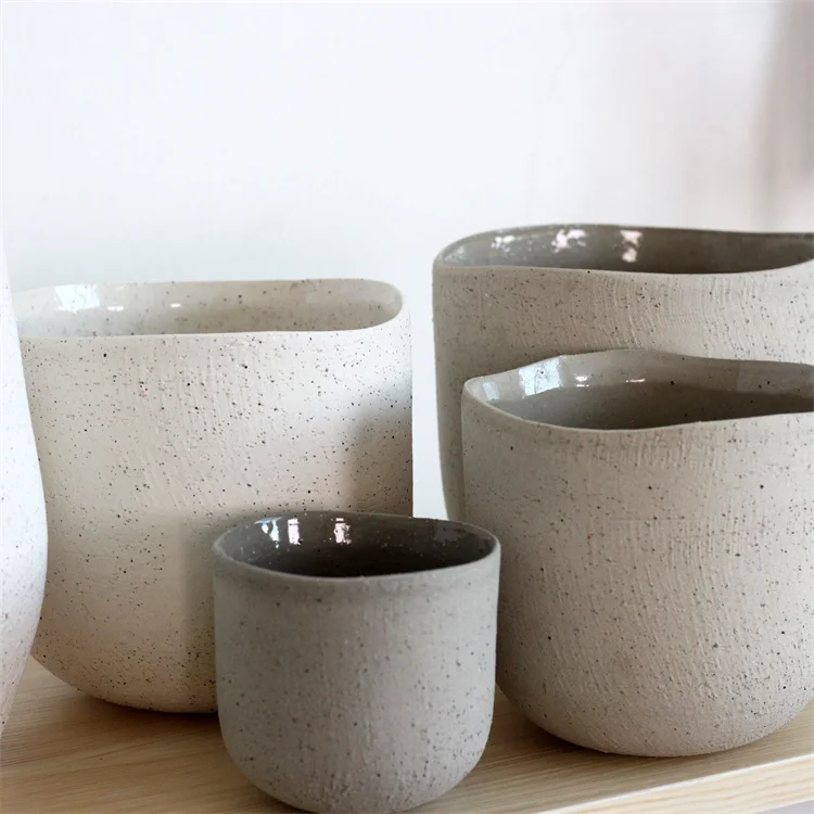 High quality speckled glaze cylinder home decor cement flower pots wholesale ceramic planter for indoor plants