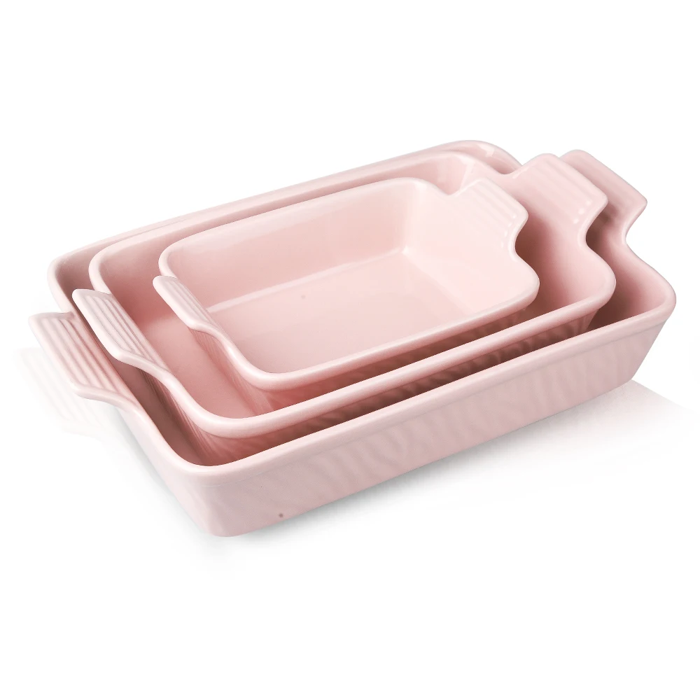 Non Stick Wholesale Ceramic Baking Dish Set Of 3 With Handle Nordic Bakeware For Cooking