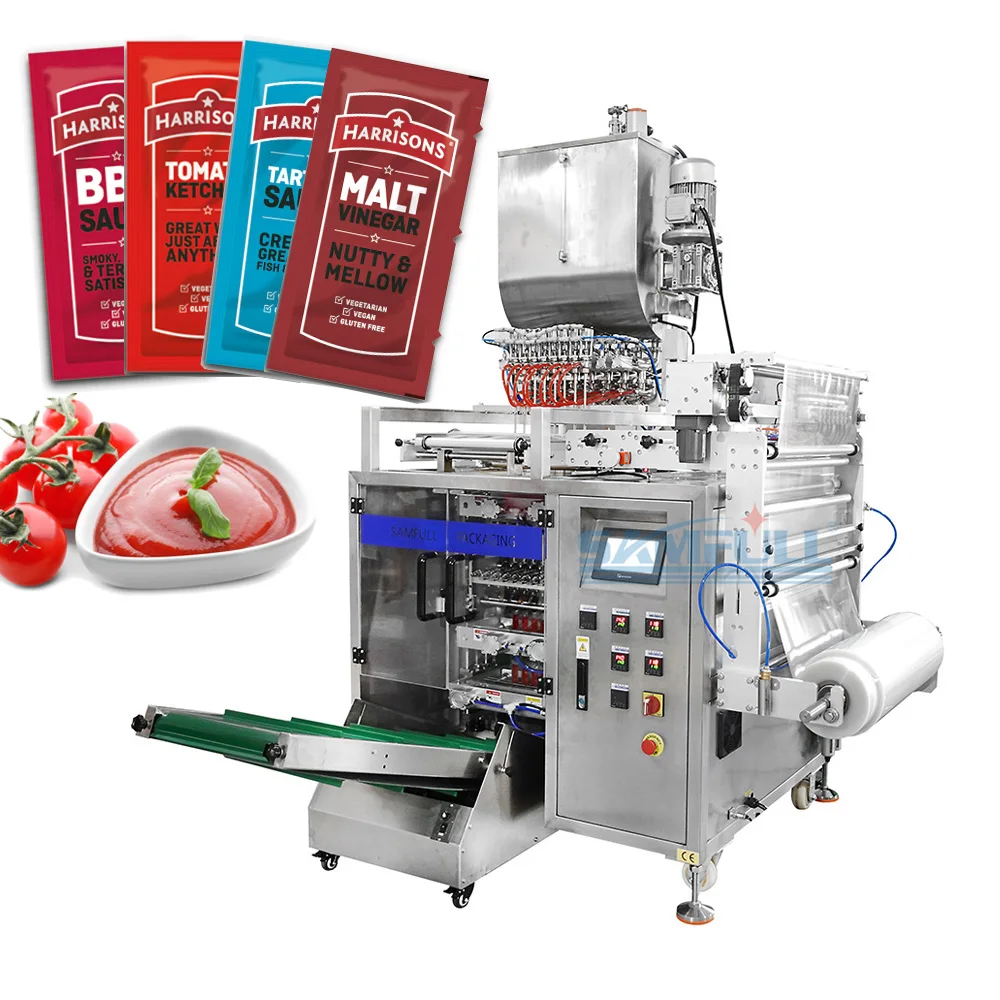 Automatic multilane tomato sauce packaging machine 8 lines 4 side seal sachet malt vinegar packing machine