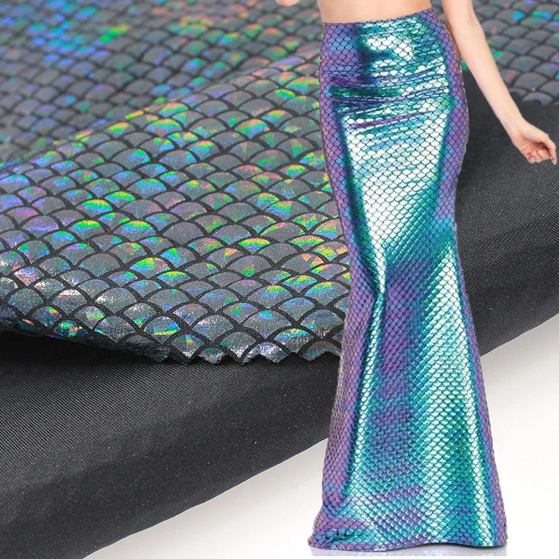 Wingtex 2022 Hot Sale Foil Print Hot Stamping Fish Scale Print Spandex Fabric For Dress