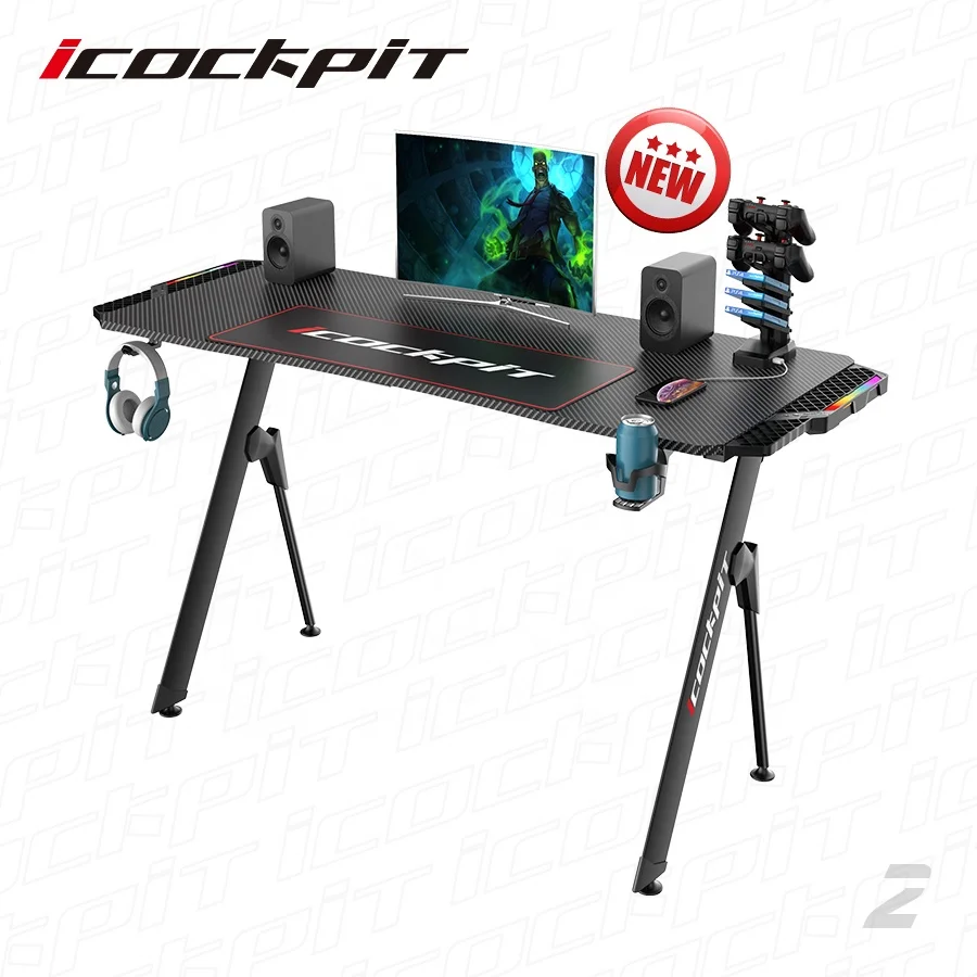 Icockpit современные металлические ножки компьютерный стол LED игровой RGB свет