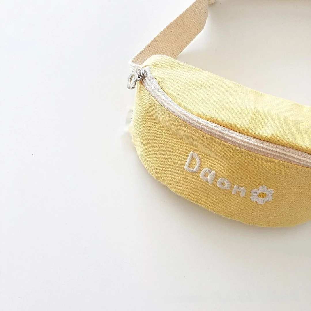chinese factories Personalized embroidery name cotton chest bag girl kids cross body bags baby boy bag waist kids fanny pack