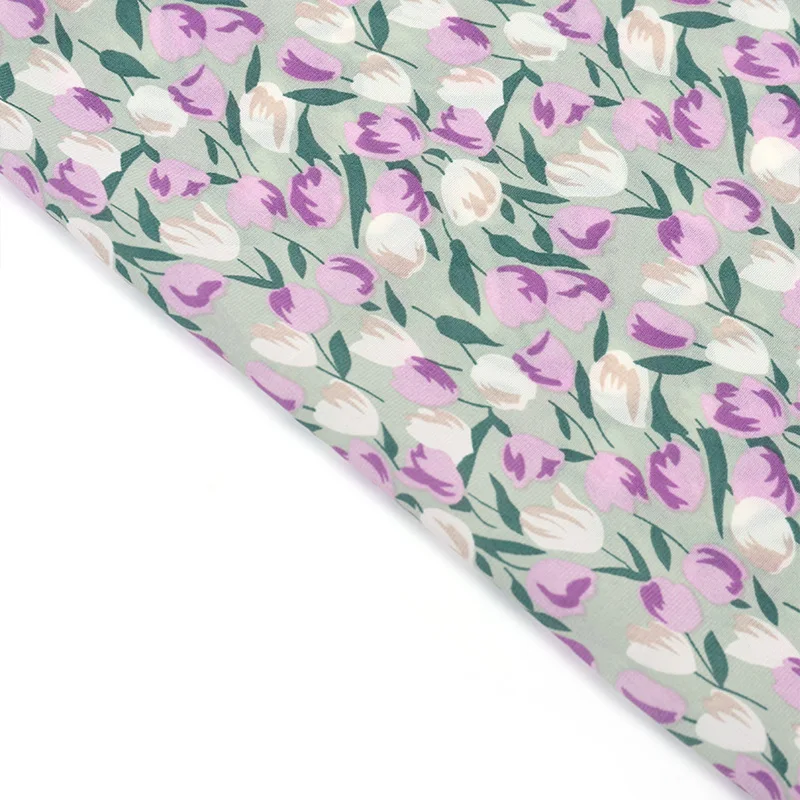 100% Organic Cotton Voile Fabric Custom Digital Jacquard Design Spring Tulip Flowers Woven Plain Interlinings Linings