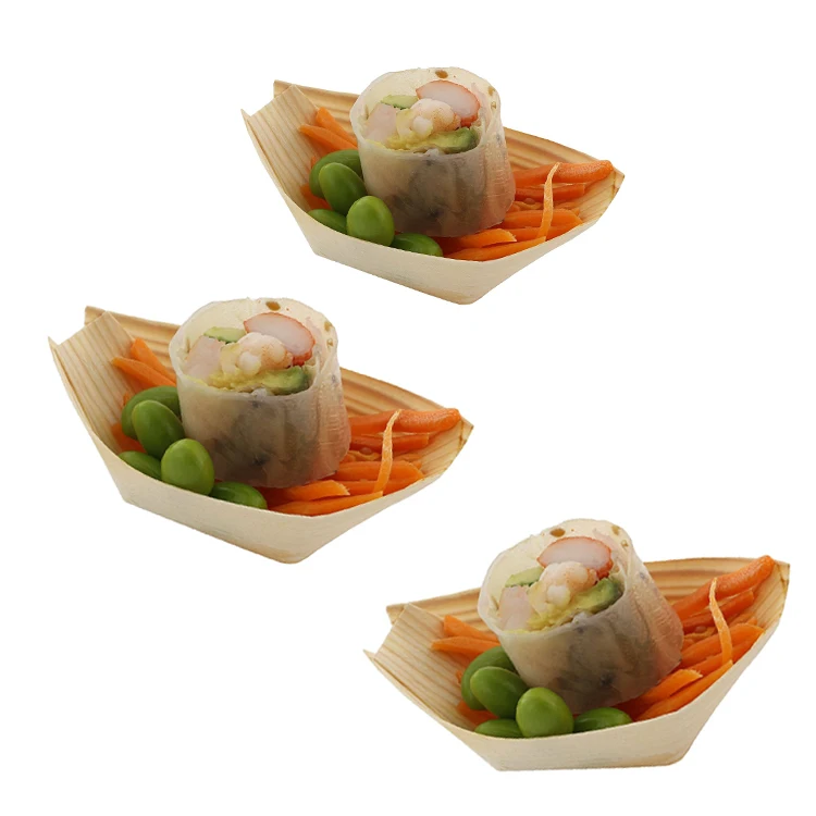 Factory Supply Disposable Wooden Boat/cone/cup Wood Food Container For Sushi Snacks