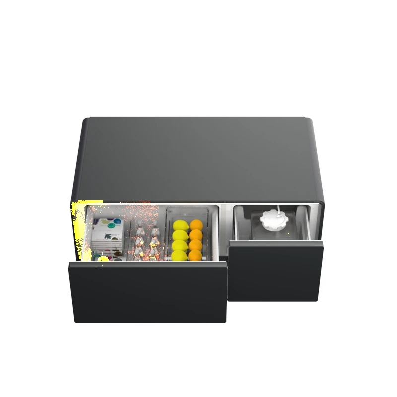 Modern living room furniture nightstands mini refrigerator smart coffee table two USB ports for wireless charging