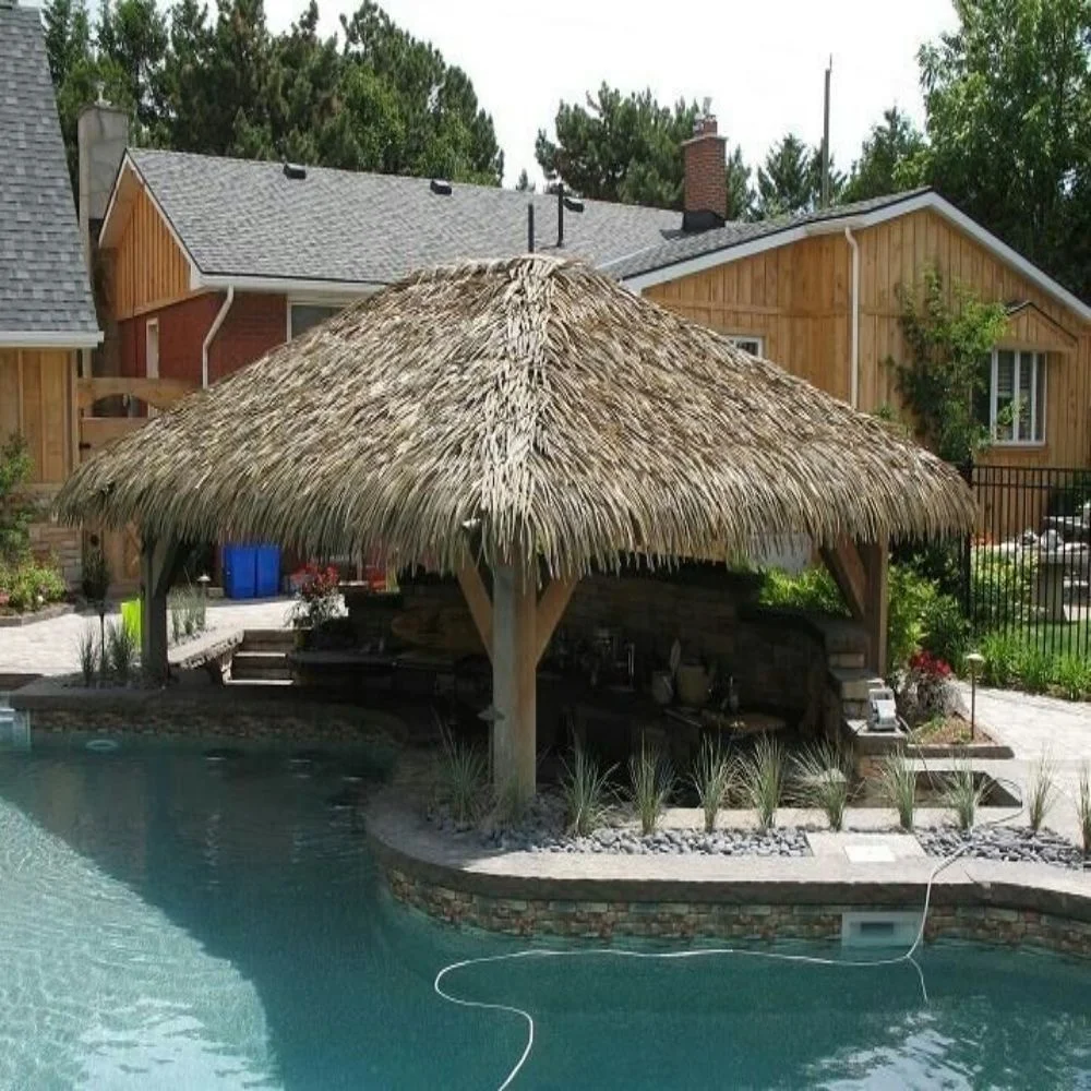 Artificial Thatch Umbrella Waterproof Hdpe Synthetic Straw  Palm Leaf Thatch Roof