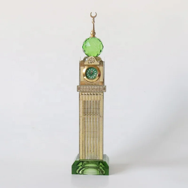 Crystal Makkah Mecca Clock Tower Model With Led Light Base For Abraj Al Bait Islamic Souvenirs