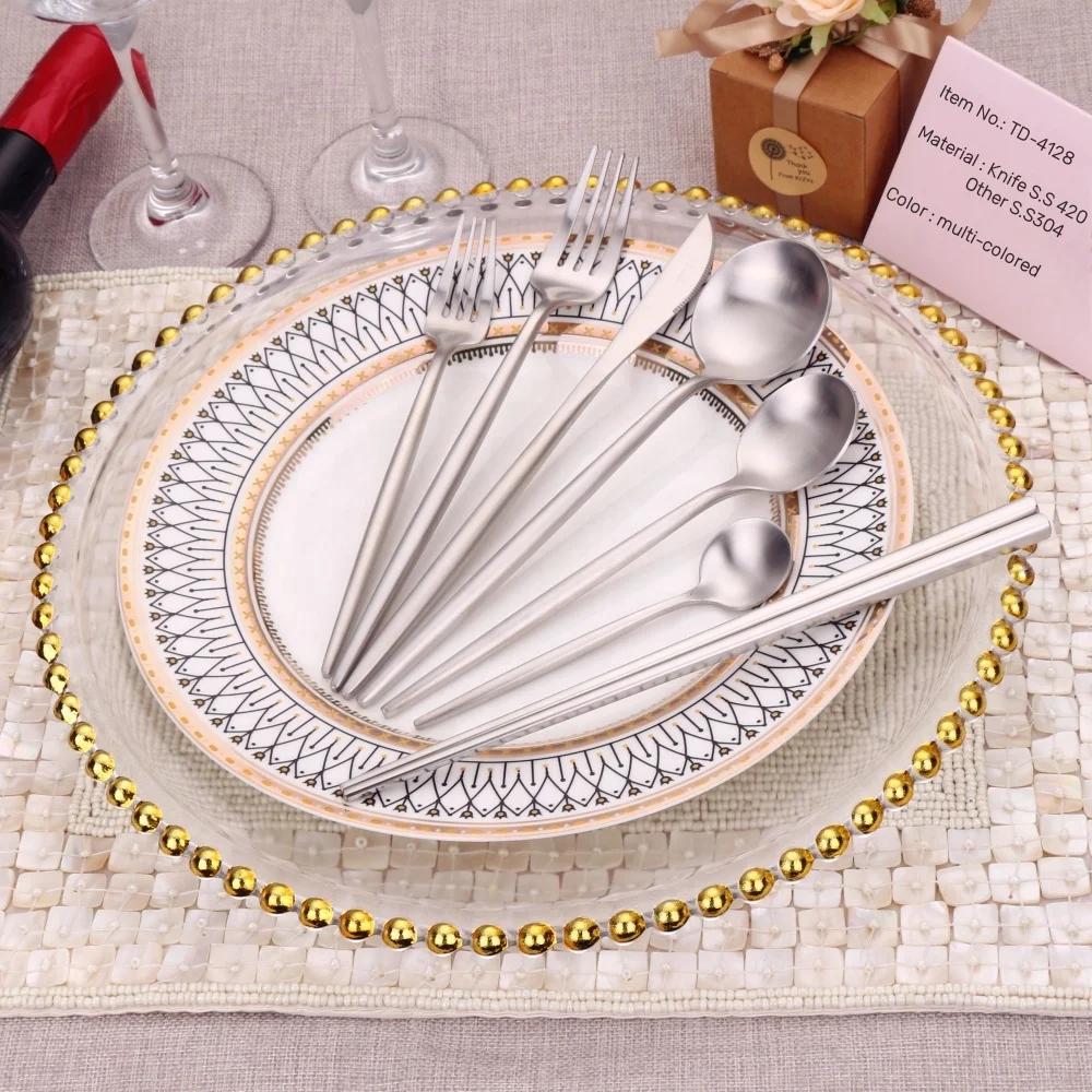 Matte Silver 304 Stainless Steel Flatware Set Kitchen Silverware Thick Knife Spoon Fork Cutlery  Wedding Party Dishwasher Safe