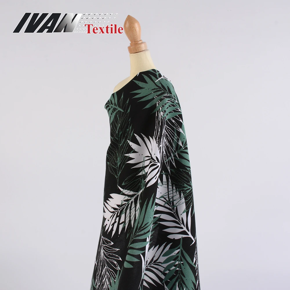 Фабрика Shaoxing, праздничный стиль, модное платье на заказ, устойчивые мягкие листья, искусственный шелк, Чаллис, принт для одежды