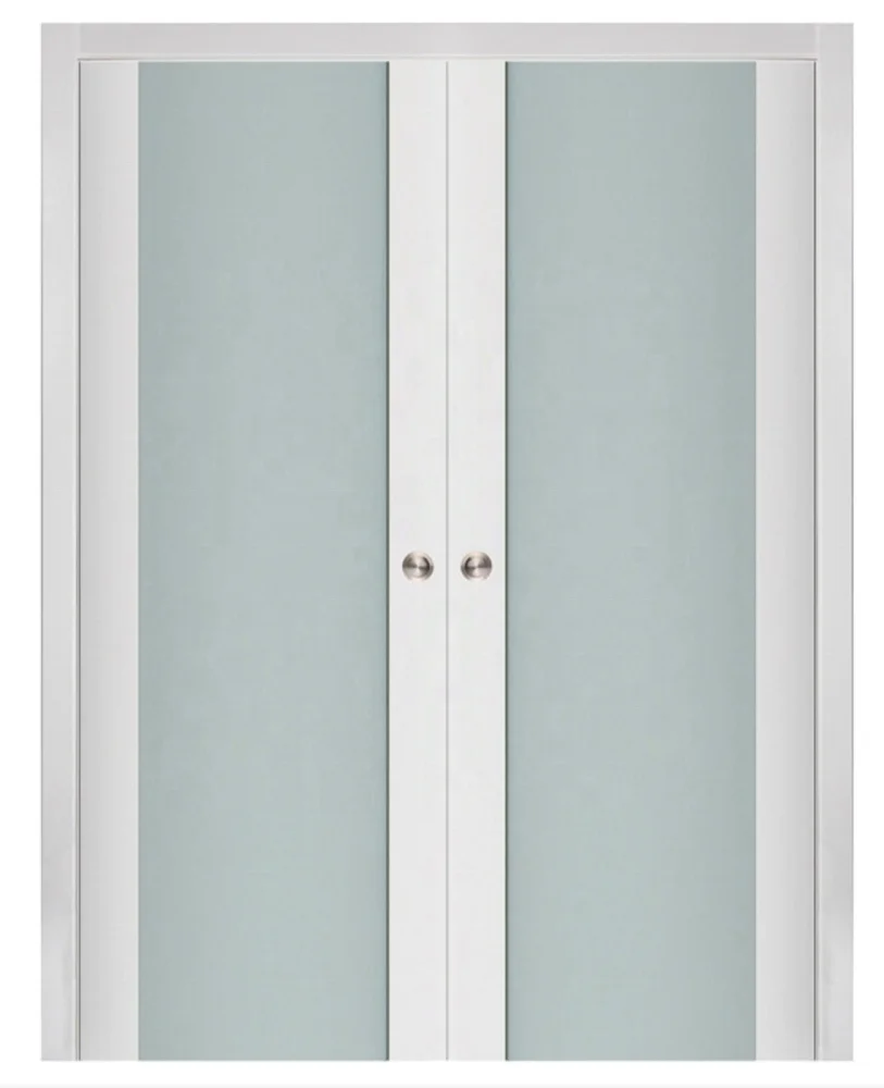 White PVC laminate luxury simple design solid wooden washroom triple layers of glass door designs