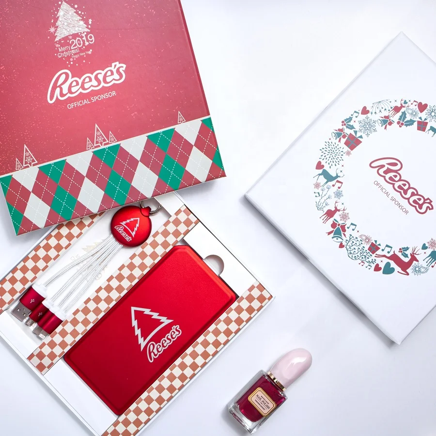 New year Christmas gifts with LOGO of USB Cable and power bank gift sets