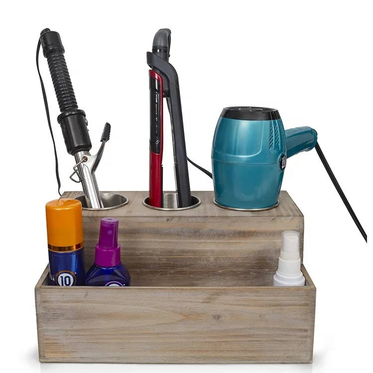 Wooden Hair Dryer Holder for Vanity and Bathroom