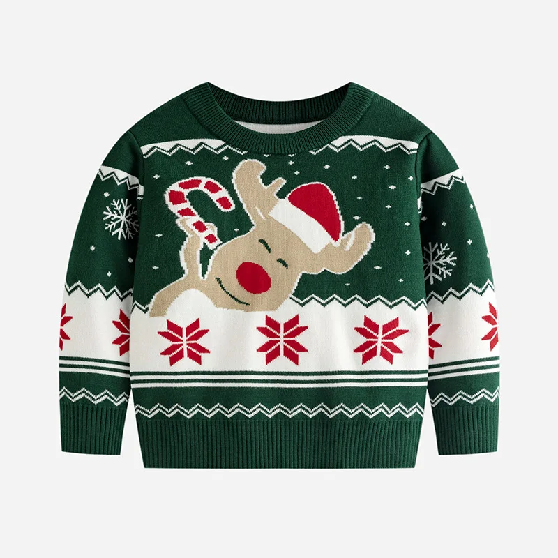 2024 Custom Design New Kids Christmas Sweater Boy Baby Cute Elk Cartoon Pullover Girl Autumn Jumper