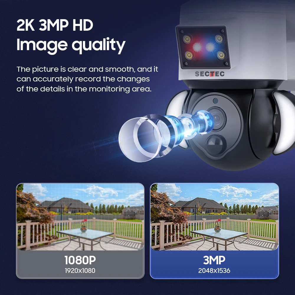 Sectec 20W Solar Panel Night Vision Red And Blue Alarm Floodlight PTZ Camera 4G With Sim Card CCTV System Surveillance Products