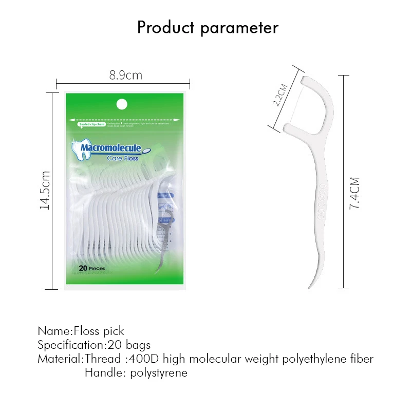 Hot Sale 20PCS Dental floss ultra-fine high tension fine sliding floss stick disposable polymer floss toothpick portable boxODM