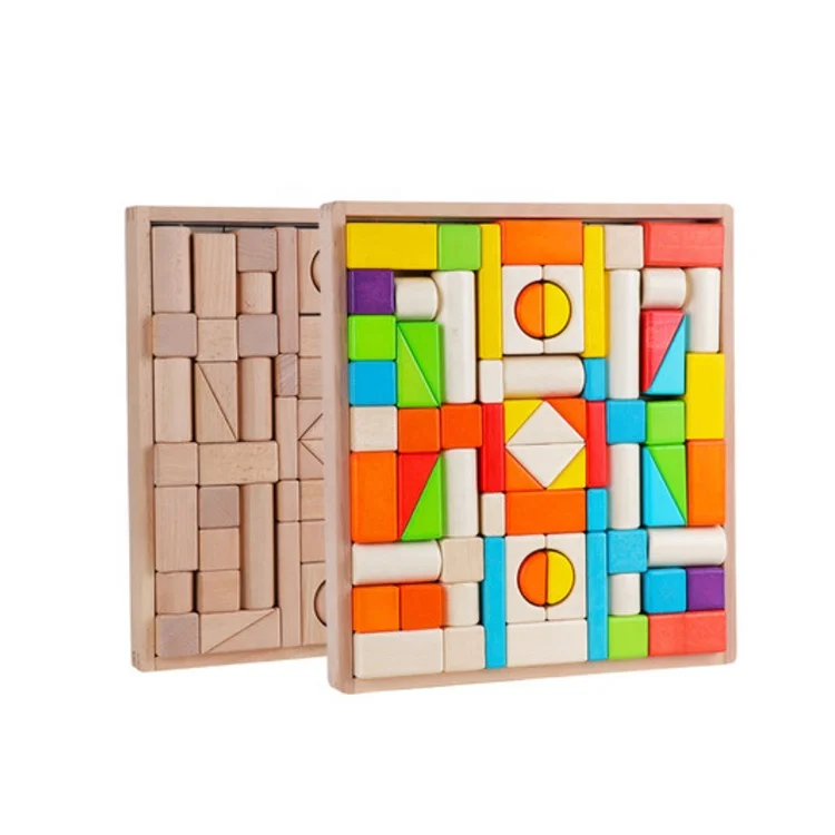 wooden stack game toy intelligent learning stackable colorful blocks
