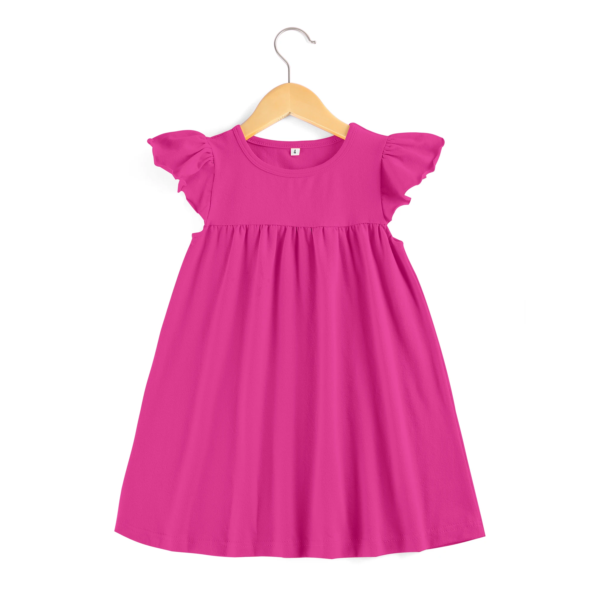 RTS summer pearl  dress  solid  cotton white girls dresses flutter sleeve  ruffle kids toddler girl  party dress2023