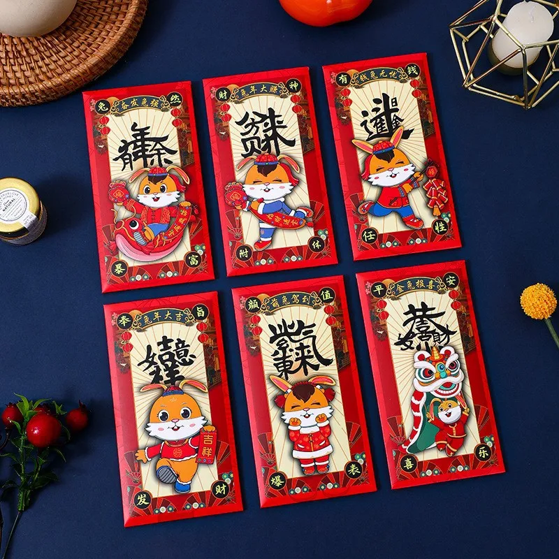 Chinese New Year Festival Gift Packing Red Envelope Happy Health Wealth Good Luck Rabbit Year Money Bag