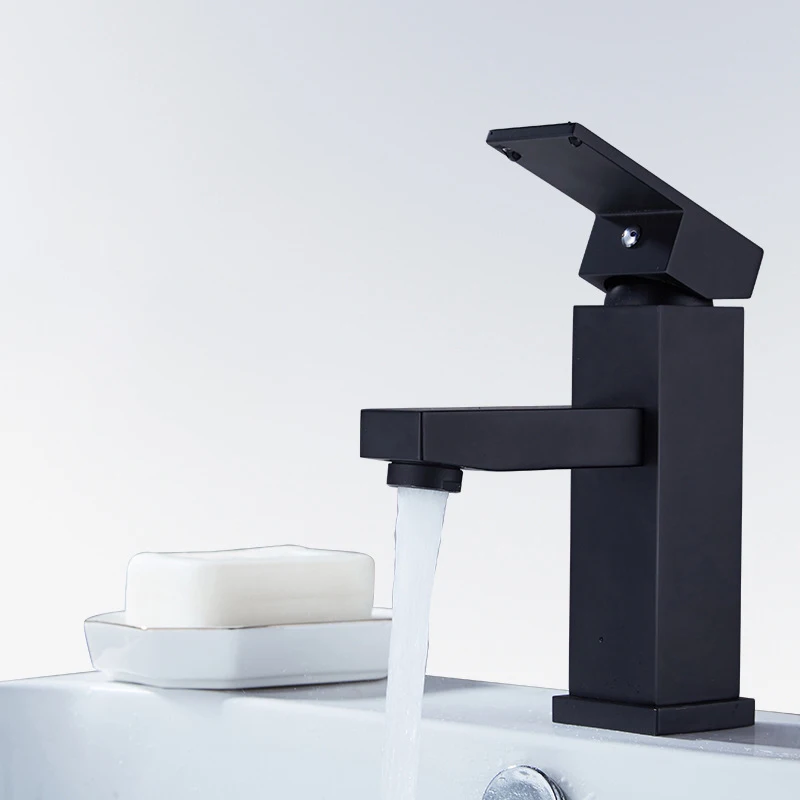 Square Basin Faucet Stainless Steel 304 Hot And Cold Basin Mixer Single Handle Brushed Nickel Sink Bathroom Tap