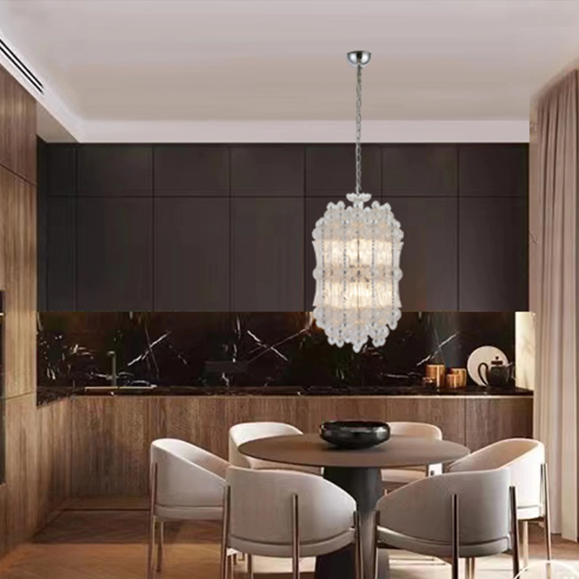 2024 New decorative glass lights chromium white color noble round villa chandelier Hand-made glass chandelier