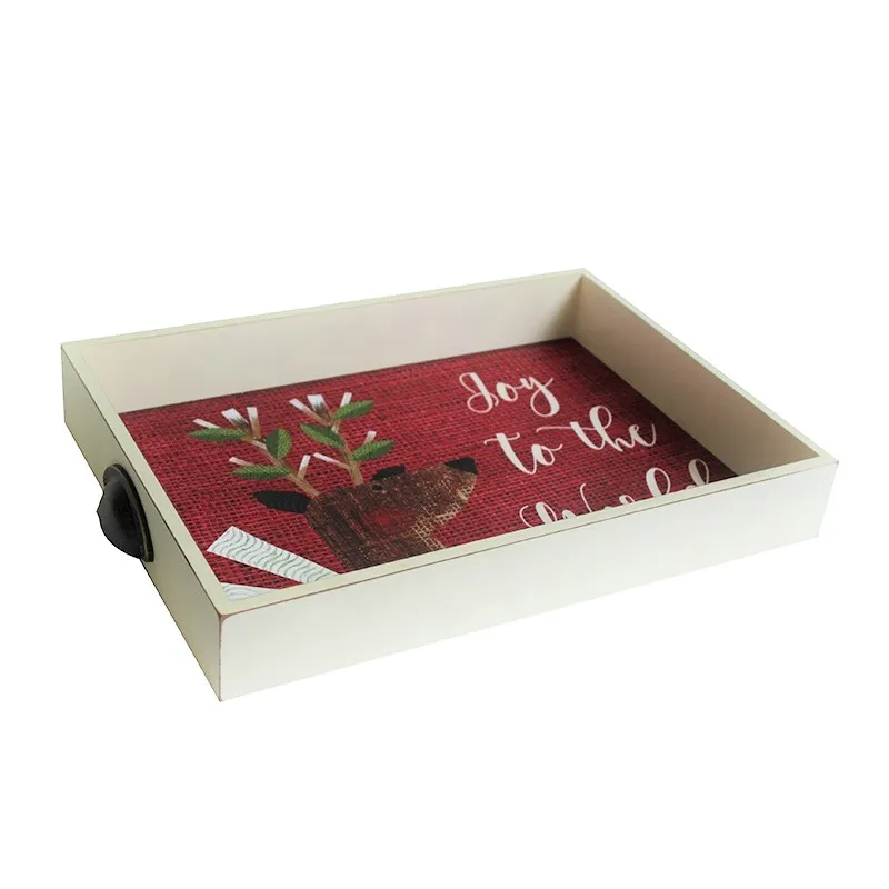 Wood Decor Rustic Wooden Serving Tray  22x11Inch Decorative Tray Merry Christmas Food Tray with Handles Made in Vietnam