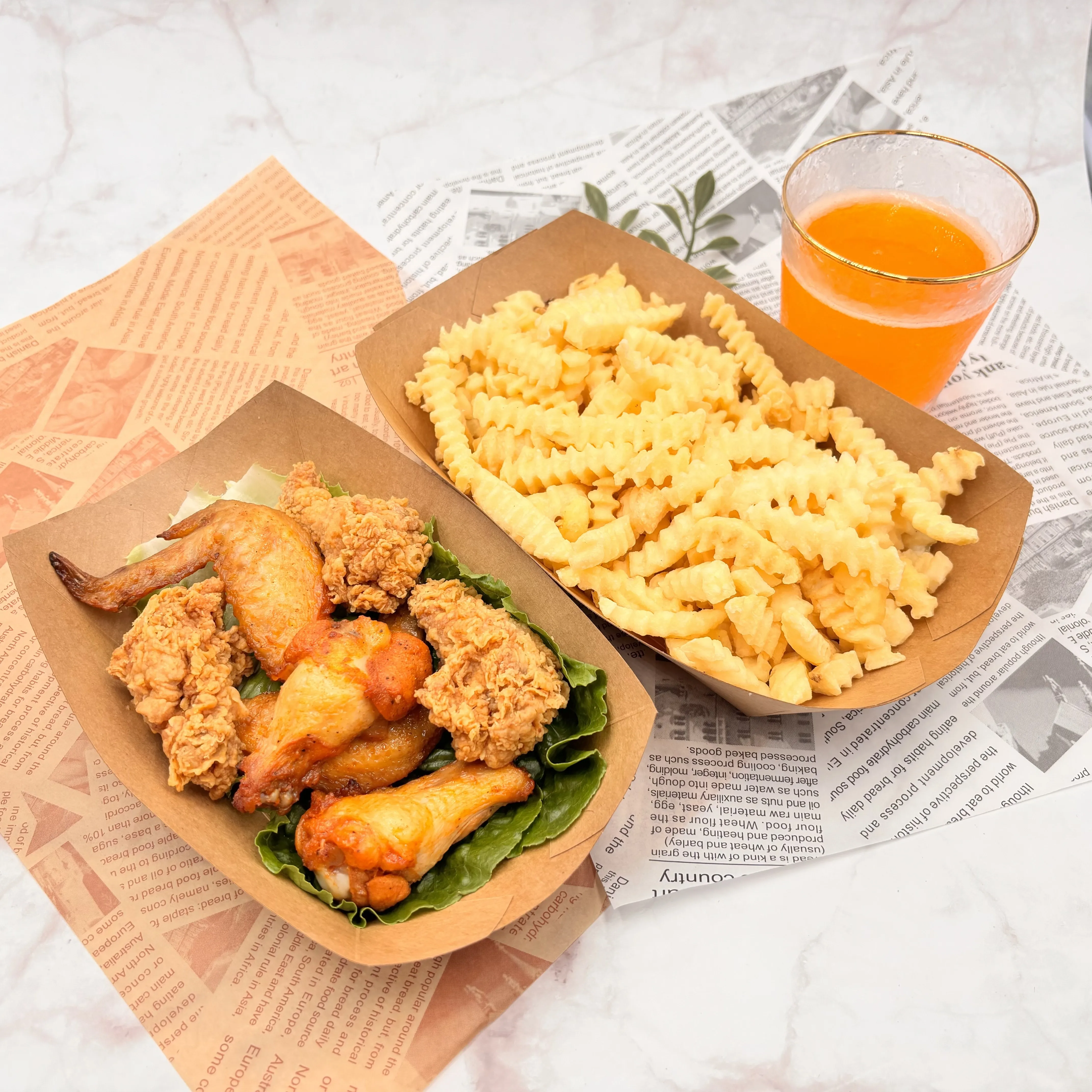 Custom Logo Hot Dog Disposable Take Away Packing Fried Chicken Salad Packing Kraft Paper Boat Tray