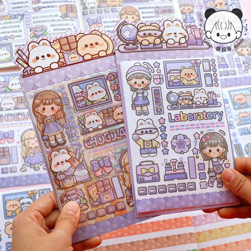 PET Cute Diary Stickers Kids Cartoon Kawaii Stationery Label Art Journal Stickers