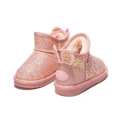 children winter fashion Bling Kids Boots Faux Fur ankle rabbit sequins warm shoes for student