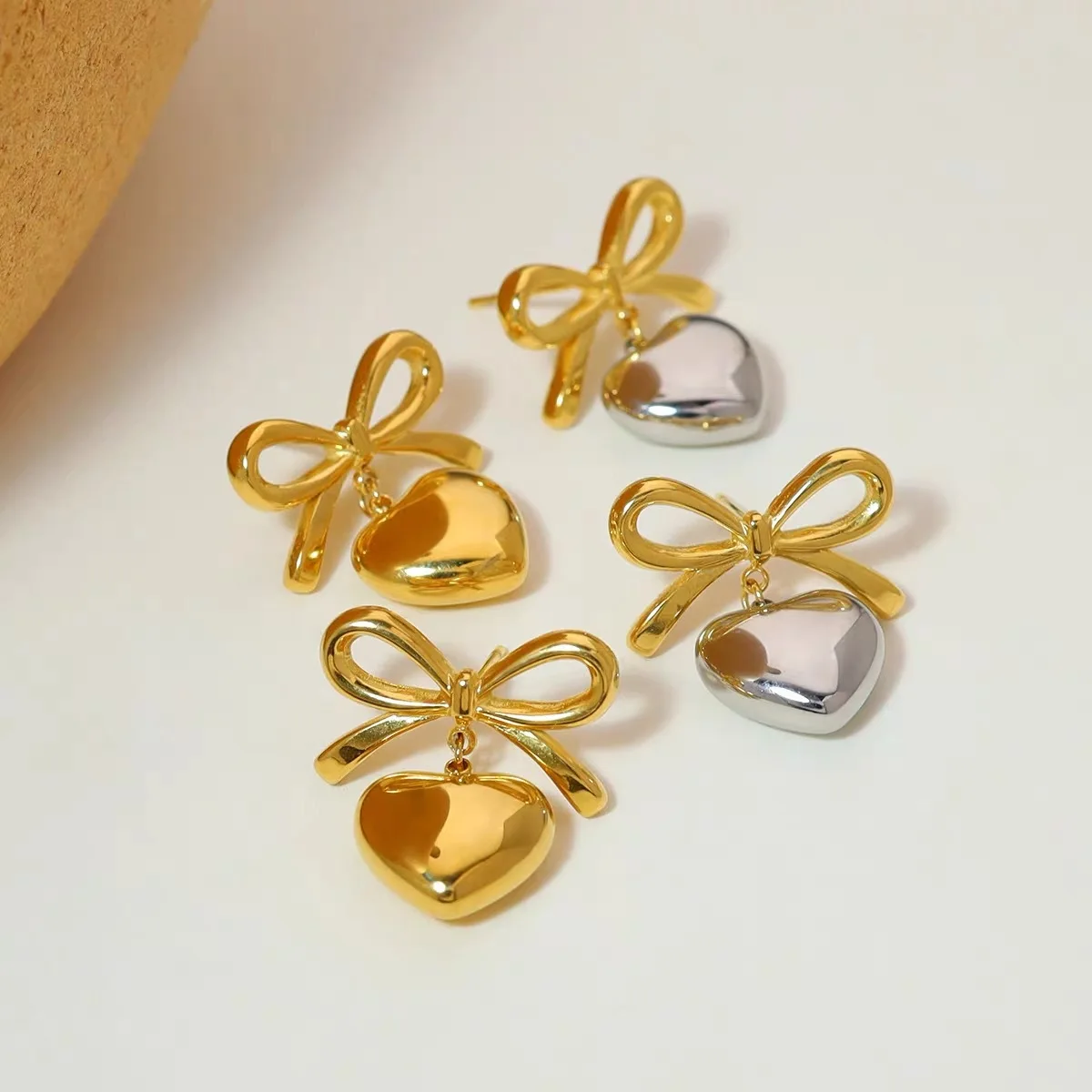 YWXS jewelry Elegance popular charm Stainless steel new bow heart-shaped loves earrings for women jewelry wholesale